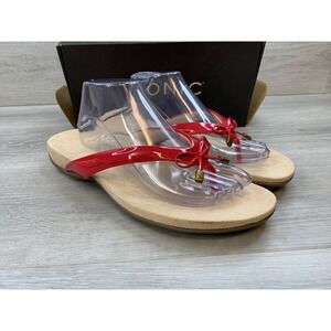 Vionic Bella Women's Sandals Red Patent Bow Orthotic Flip Flop 13 Comfort Shoes